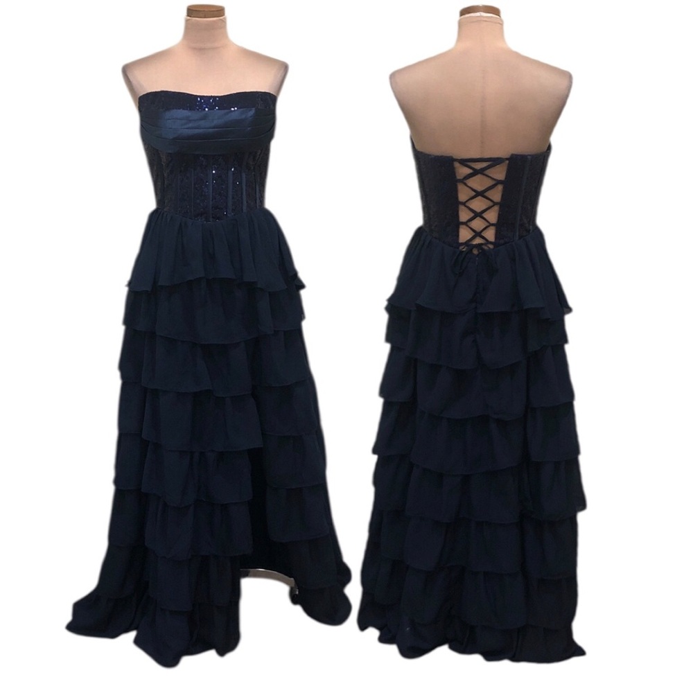 Stacees Maxi Dress Size 8 Navy Blue Sequins